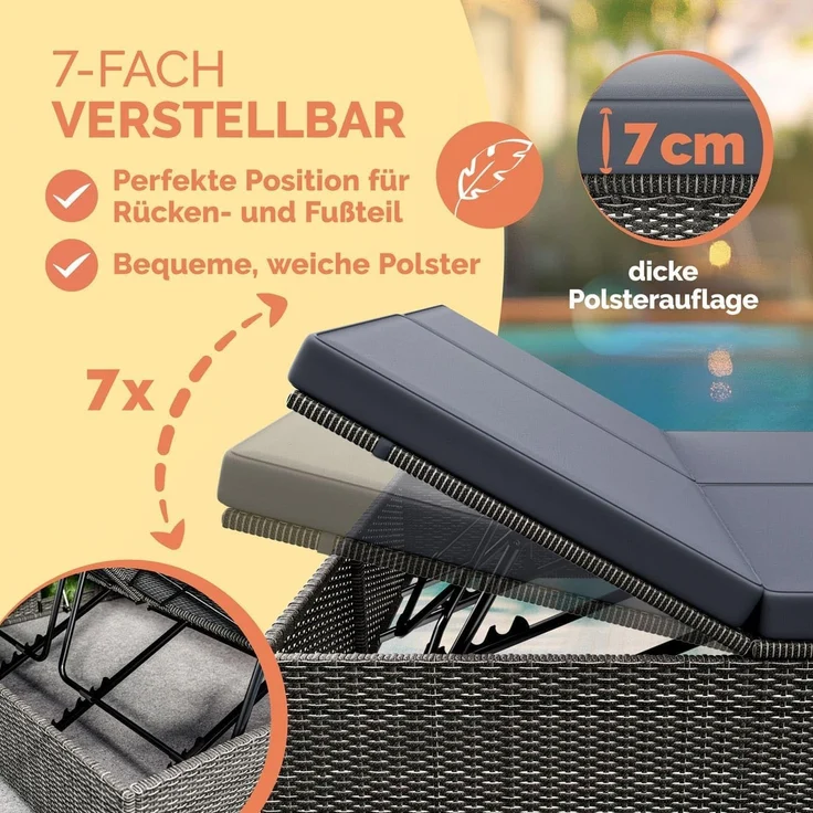 Casaria Gartenliege, Doppelliege Klapptisch Wetterfest 7-fach Höhenverstellbar Liegestuhl – Bild 5