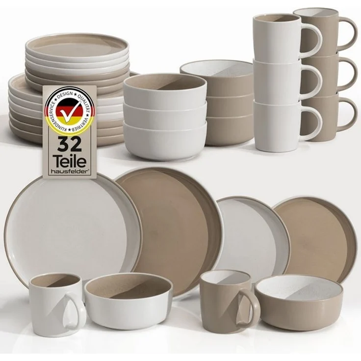 Hausfelder Geschirr-Set Steingut Geschirrset 8 Personen 32teilig Mix, Shadow Stone/Nordic Sand (32-tlg), 8 Personen, Steinzeug, spülmaschinen- & mikrowellengeeignet, Reaktivglasur – Bild 4