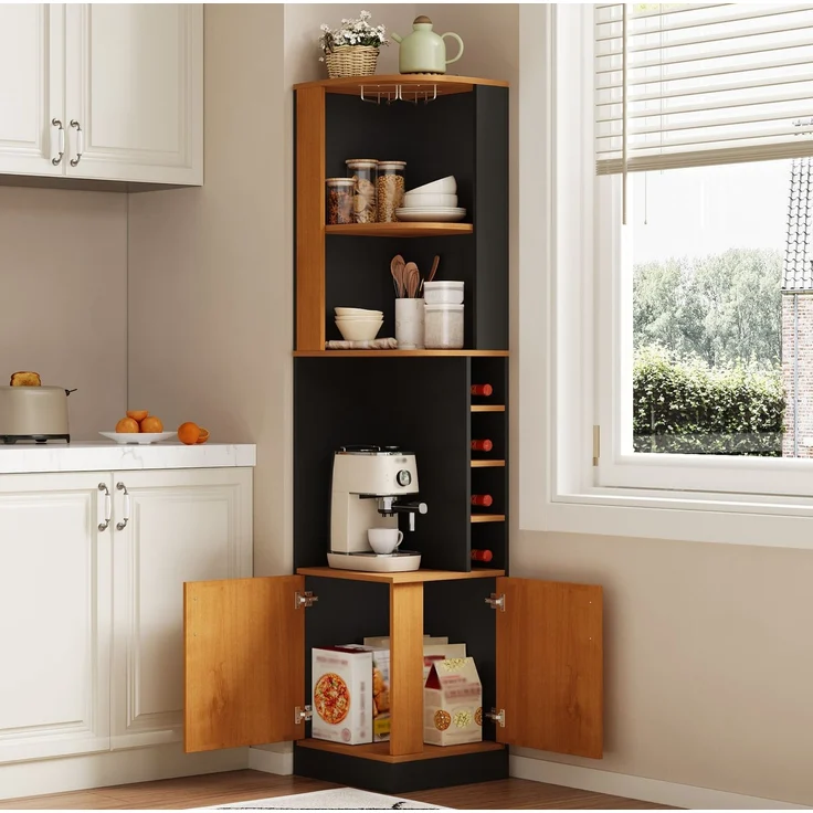 Eckschrank 40x40x182 cm mit Weinglasregal und 4 Weinfächern – platzsparender Stauraum in Schwarz – Bild 1