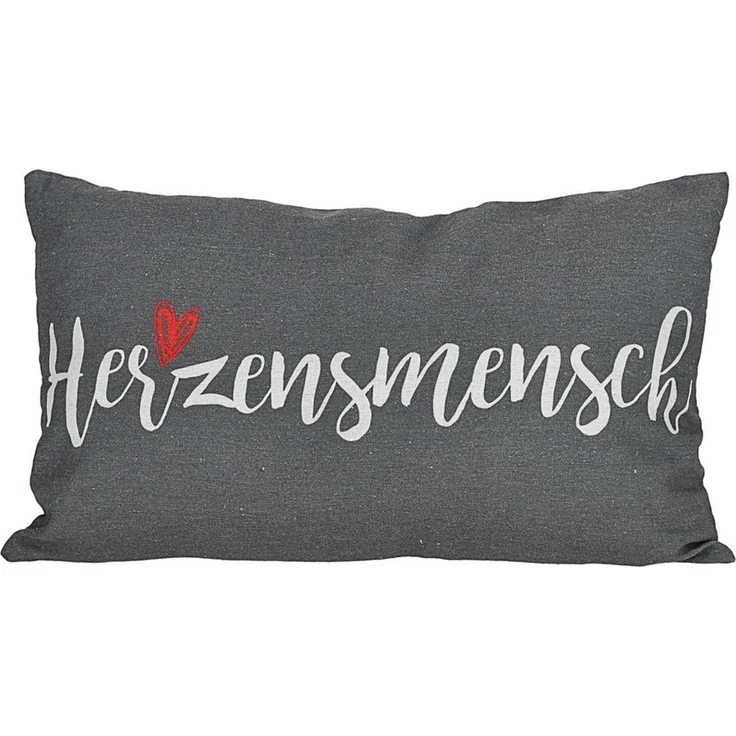 CEPEWA Dekokissen Kissen Herzensmensch 40x25cm grau Baumwolle PES 180g Reißverschluss – Bild 1