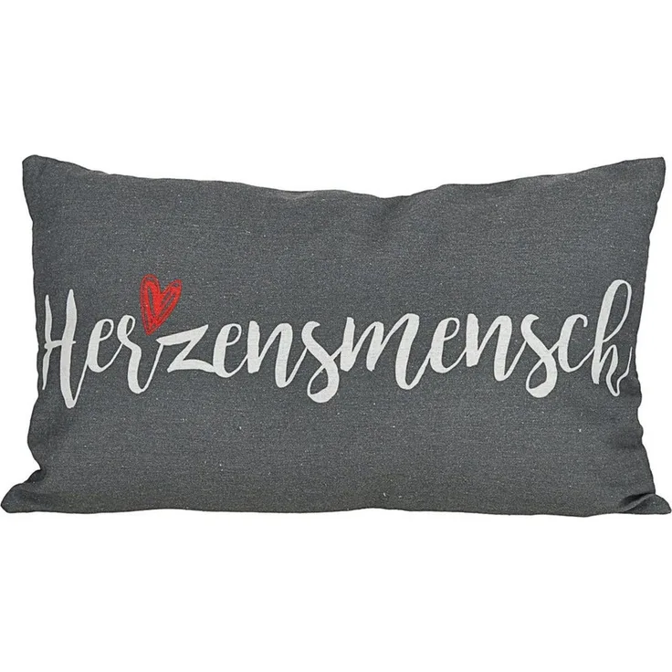 CEPEWA Dekokissen Kissen Herzensmensch 40x25cm grau Baumwolle PES 180g Reißverschluss