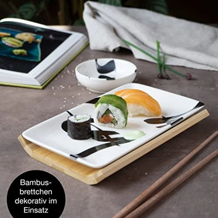 Moritz & Moritz Tafelservice Sushi Set 10tlg Pinselschrift Schwarz (8-tlg), 2 Personen, Porzellan, Geschirrset für 2 Personen – Bild 5