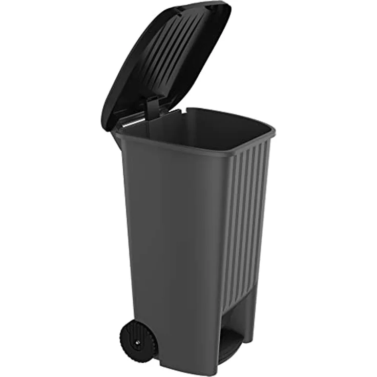 EDA Plastiques Mülleimer outdoor 90 l anthrazit/schwarz mit Pl und Rädern – Bild 2