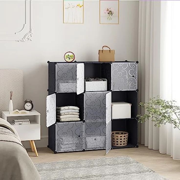 Woltu DIY Kleiderschrank mit Tür, 9 Fächer schwarz – Bild 5