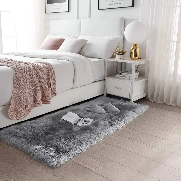 HLZDH Faux Lammfell Schaffell Teppich Kunstfell Dekofell in Super weich Lammfellimitat Teppich Longhair Fell Optik Nachahmung Wolle Bettvorleger Sofa Matte. (Grau, 180 X 80 cm)
