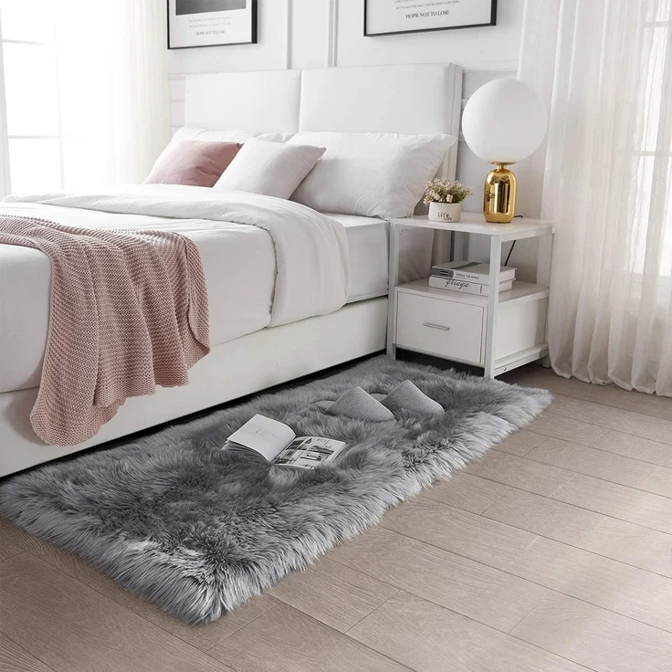 HLZDH Faux Lammfell Schaffell Teppich Kunstfell Dekofell in Super weich Lammfellimitat Teppich Longhair Fell Optik Nachahmung Wolle Bettvorleger Sofa Matte. (Grau, 180 X 80 cm)