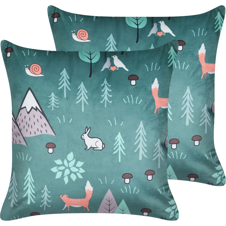 Kissen 2er Set Für Kinder Tiermuster FOOTHILL Samtstoff 45 x 45 cm Mintgrün