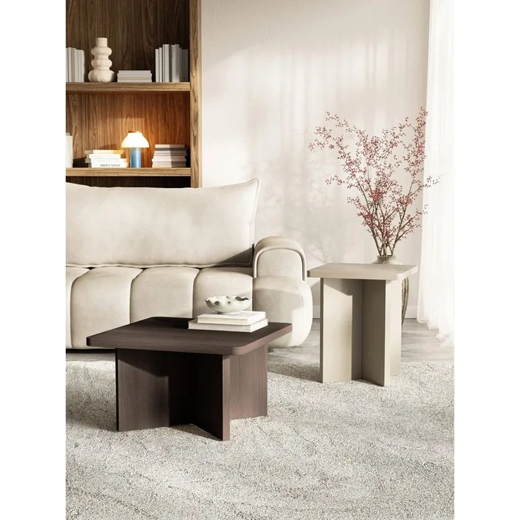 Selsey 'Qubeo' Couchtisch 60 cm, quadratisch mit Kreuzgestell, Holzoptik Esche Braun