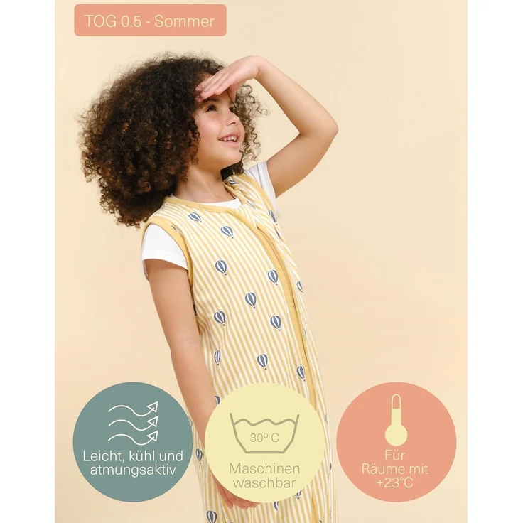 molis&co - Baby Schlafsack mit Füßen 0.5 TOG - Sommerschlafsack für Jungen - Kinder Babyschlafsack mit Beinen - 100% Baumwolle (Oeko-TEX 100), Premium Qualität - Balloons (70 cm) – Bild 4