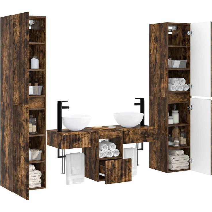 vidaXL Badezimmerschrank-Set 5 stk. Geräucherte Eiche 3406008 – Bild 3