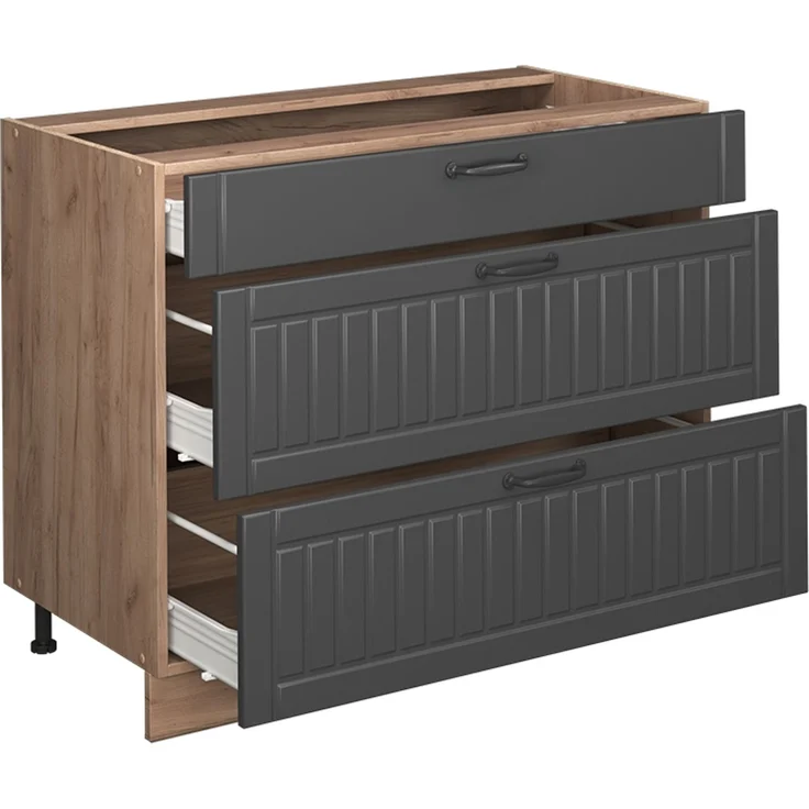 Küchenunterschrank Fame-Line Dunkelgrau/Goldkraft Eiche 100 cm, AP Eiche Vicco – Bild 6