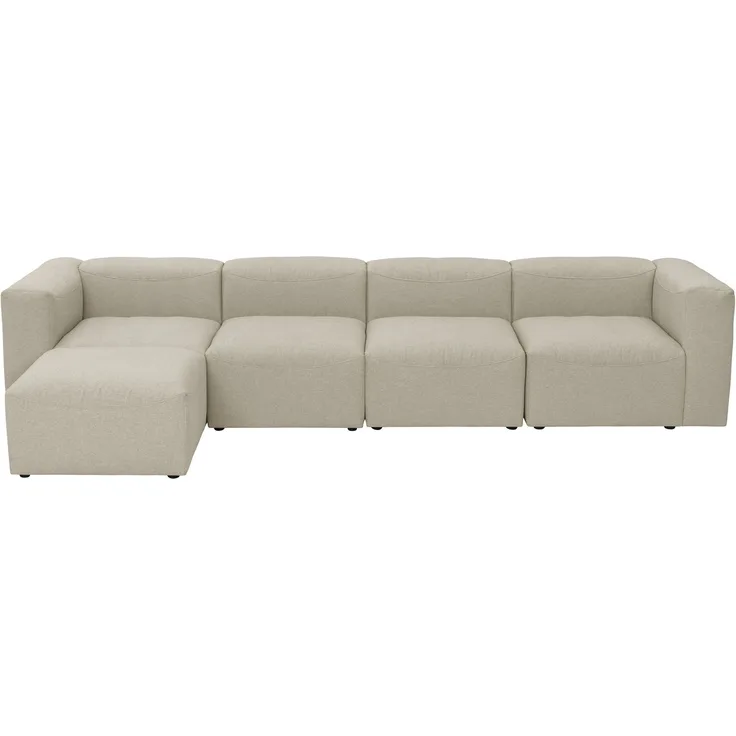 Sofa 4-Sitzer mit Hocker links Kattrina Flachgewebe creme