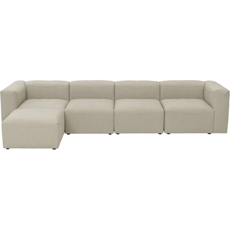 Sofa 4-Sitzer mit Hocker links Kattrina Flachgewebe creme – Bild 1