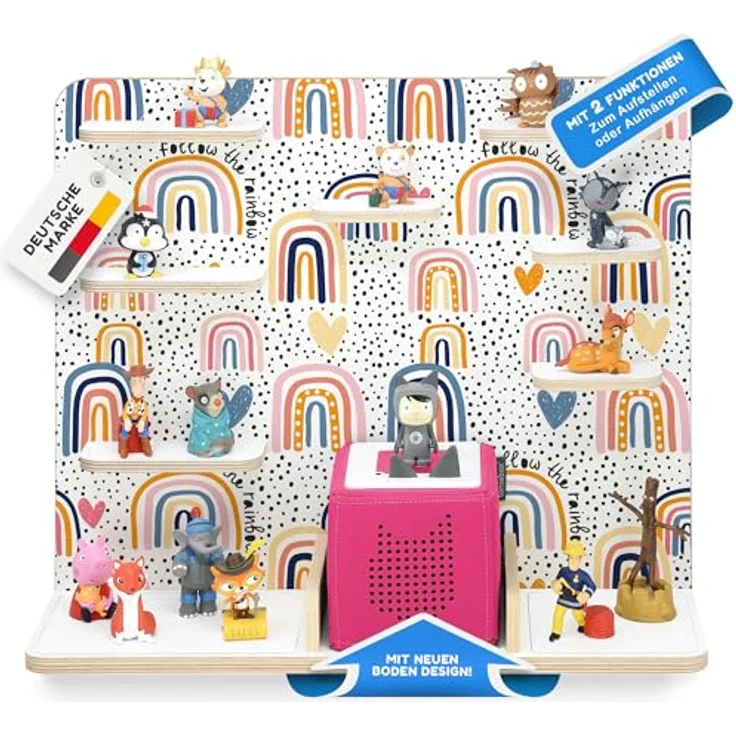 stadtecken Holzregal für Musikbox I Geeignet für die Toniebox und ca. 50 Tonies I Perfekte Tonie Aufbewahrung im Kinderzimmer I Zum Aufstellen oder Aufhängen I Follow The Rainbow, groß – Bild 2
