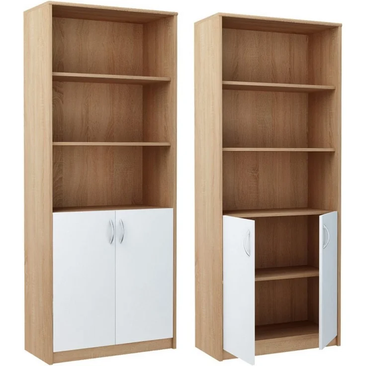 Home Collective Bücherregal mit 5 Ebenen und 2 Türen Mehrzweckschrank Haushaltsschrank, strapazierfähige Laminatplatte, 16 mm dick, mit 4 Einlegeböden, für Schlafzimmer, Wohnzimmer, Flur sonoma weiß – Bild 4
