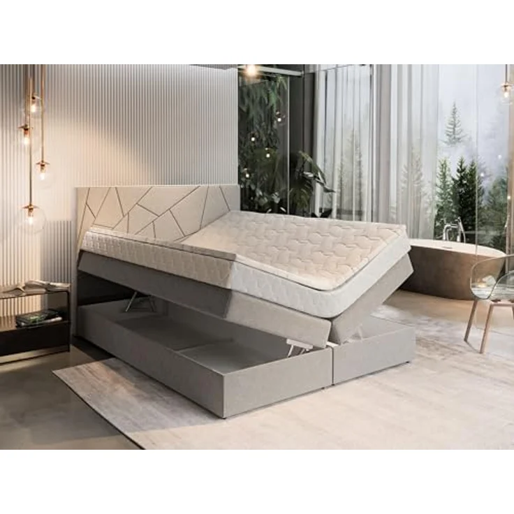 MASSENO Kontinentalbett Trani, Boxspringbett mit großem Bettkasten und Topper, Grün, 160x200 cm – Bild 3