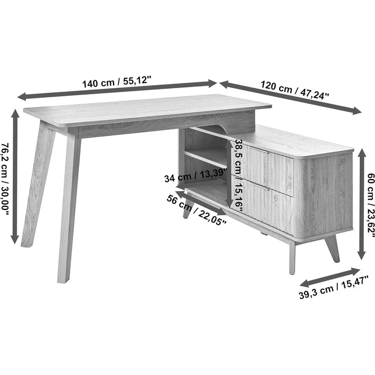 Jahnke Eckschreibtisch WAVE C 150 E (1-St), Eckschreibtisch, Fronten in Wellendesign, wechselseitig montierbar – Bild 3