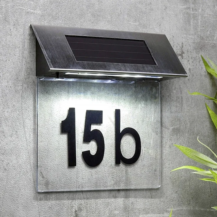 Solar LED Hausnummer Hausnummernschild Edelstahl Hausnummerleuchte RUNGASSI