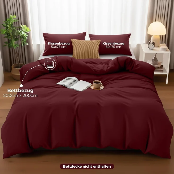 Utopia Bedding Bettwäsche 200x200 Set - Mikrofaser Bettbezug 200x200 cm + 2 Kissenbezüge 50x75 cm - Burgund – Bild 4