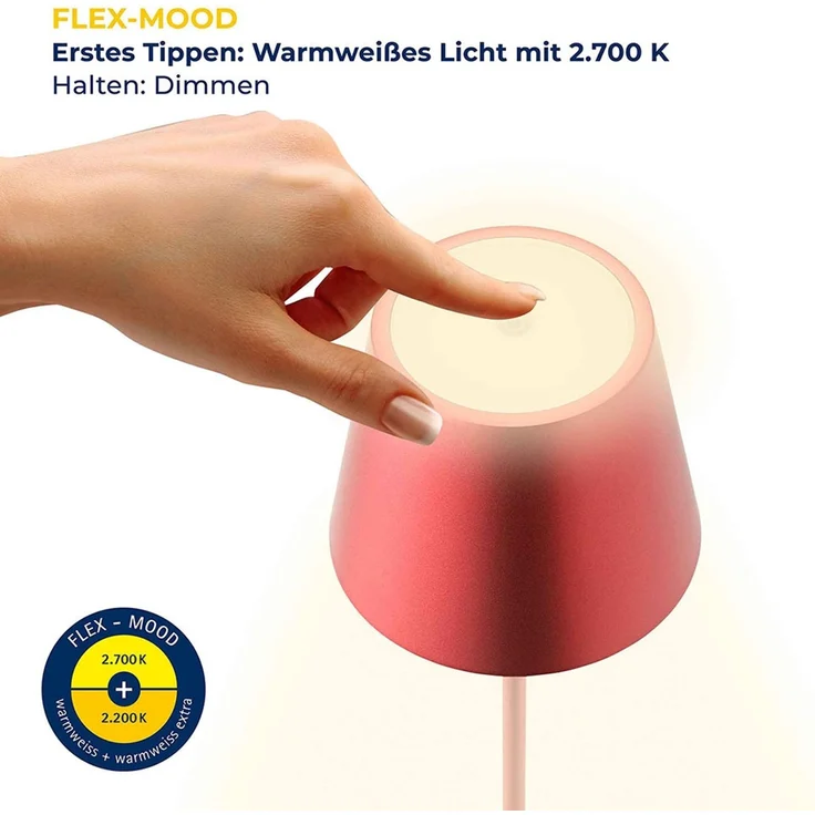 LED Tischleuchte, kirschrot, Aluminium, Touchdimmer, Akku, H 25 cm – Bild 7