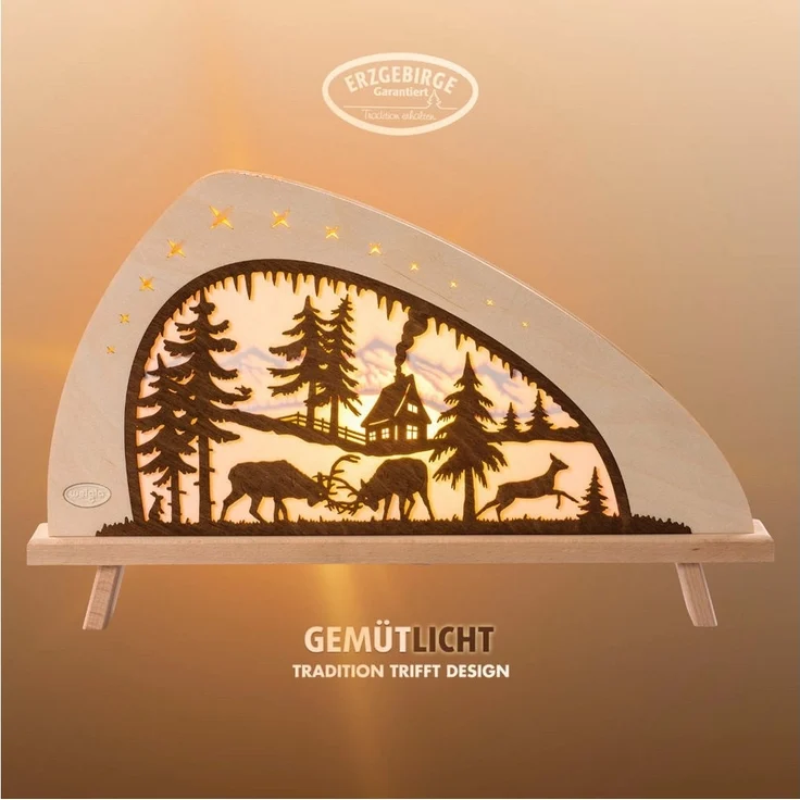 Weigla LED Lichterbogen Rotwild, Holz Schwibbogen, Dekoleuchte, Herbstdeko, Made in Germany (1-tlg), Erzgebirge garantiert, Weihnachtsdeko Innen, Weihnachtsbeleuchtung – Bild 1