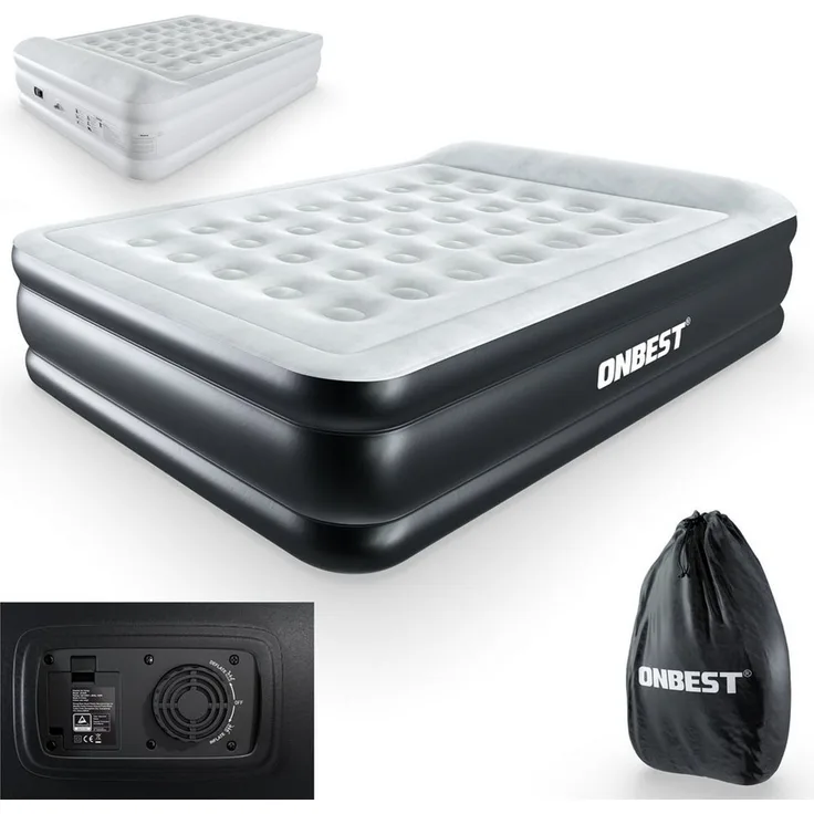 Onbest Luftbett mit elektrischer Luftpumpe und integriertem Kissen, 250 kg - 2 Personen - Wasserabweisend - Robust