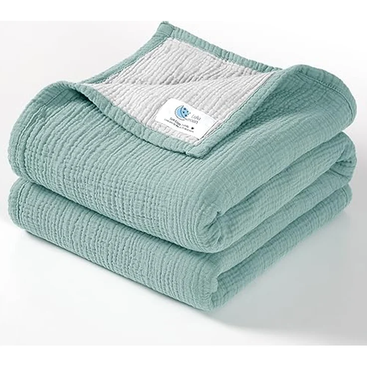 Lulu moon Musselin-Babydecke – Baumwoll-Steppdecken für Kleinkinder – wendbare Kinderbettdecke für Babys, Jungen und Mädchen, 120x120 cm (Salbei) – Bild 2