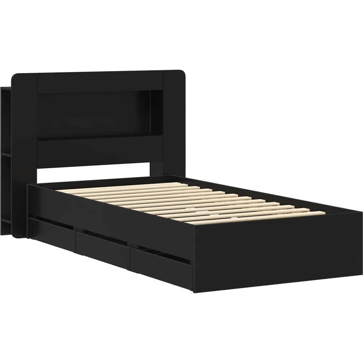 vidaXL Bettgestell mit Stauraum und Kopfteil Schwarz 75 x 190 cm 3433991 – Bild 3