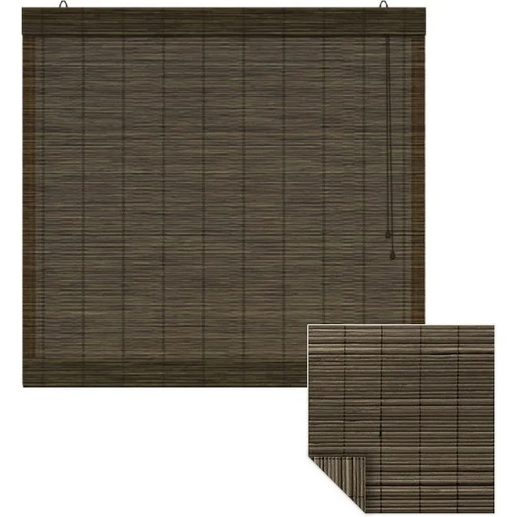 Victoria M. Raffrollo Bambus-Raffrollo, 40 x 130 cm, dunkelbraun, mit Hakenaufhängung, ohne Bohren, freihängend, zum Schrauben, Bambus