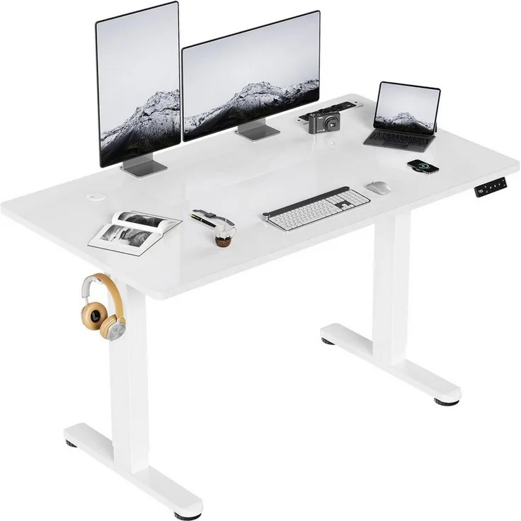 HOMALL Schreibtisch Schreibtisch Höhenverstellbarer mit Gedächtnis und Sitzerinnerung (Mit Steckdose und kabelloser Ladefunktion)