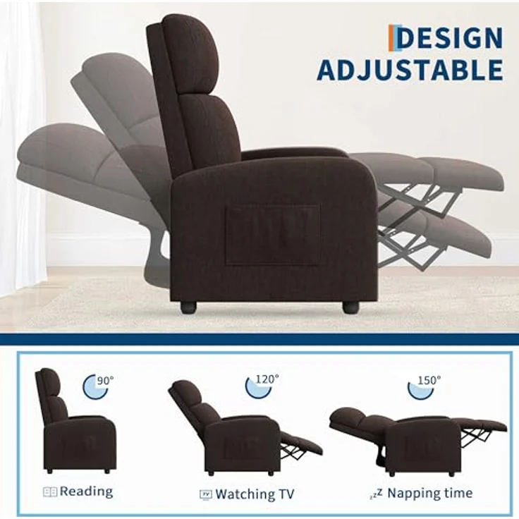 GarveeHome Relaxsessel Fernsehsessel Ruhesessel Liegesessel mit Liege-Funktion Polstersessel Leinen verstellbar Einzelliegesessel Wohnzimmer Schlafzimmer Heimkino – Bild 4
