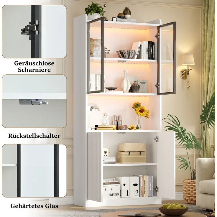 Vitrinen-Set 160x35x200 cm, 2 Hochschränke mit Glas, LED und Stauraum – Bild 8