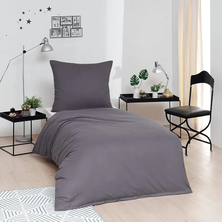 Brielle Bettwäsche Renforcé Set aus 100% Baumwolle - 135x200 cm - Gelb/Blau/Schwarz/Grau, 2 teilig, Mit Reißverschluss, 100% Baumwolle – Bild 1