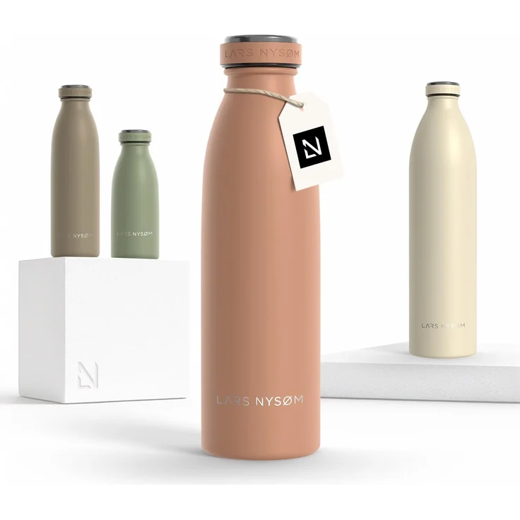 LARS NYSØM Edelstahl Trinkflasche 350ml, 500ml, 750ml, 1L, 1 5 liter | Thermosflasche Kohlensäure geeignet | Auslaufsichere Wasserflasche für Sport, Outdoor, Schule (Blush Rose, 500ml)
