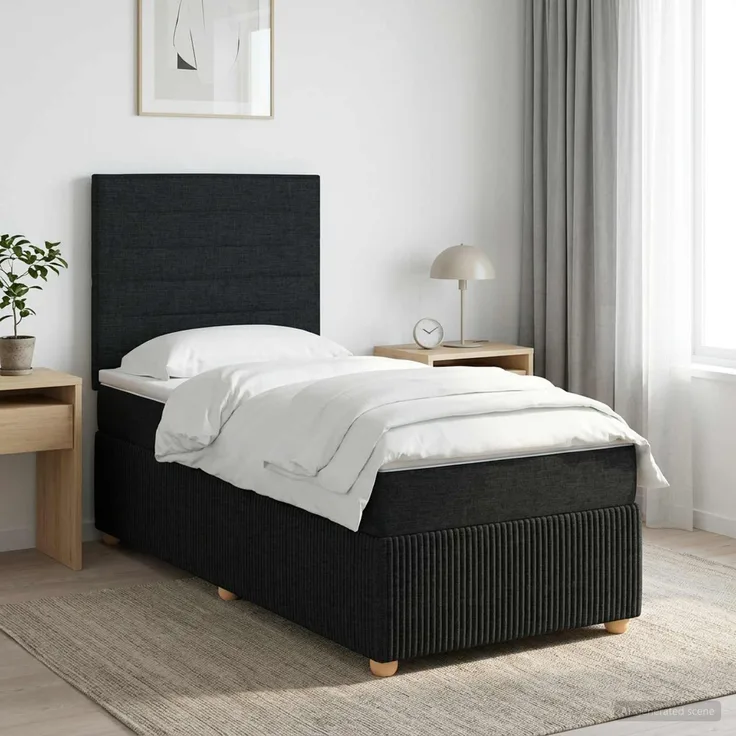 vidaXL Boxspringbett mit Matratze Schwarz 100 x 200 cm Stoff 3454321