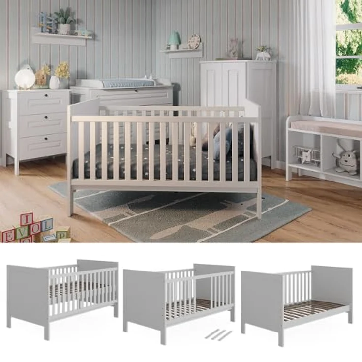 VitaliSpa Ajaton, Babybett mit Rausfallschutz und robustem Design, Weiß, 144,4 x 83 x 80,8 cm – Bild 2
