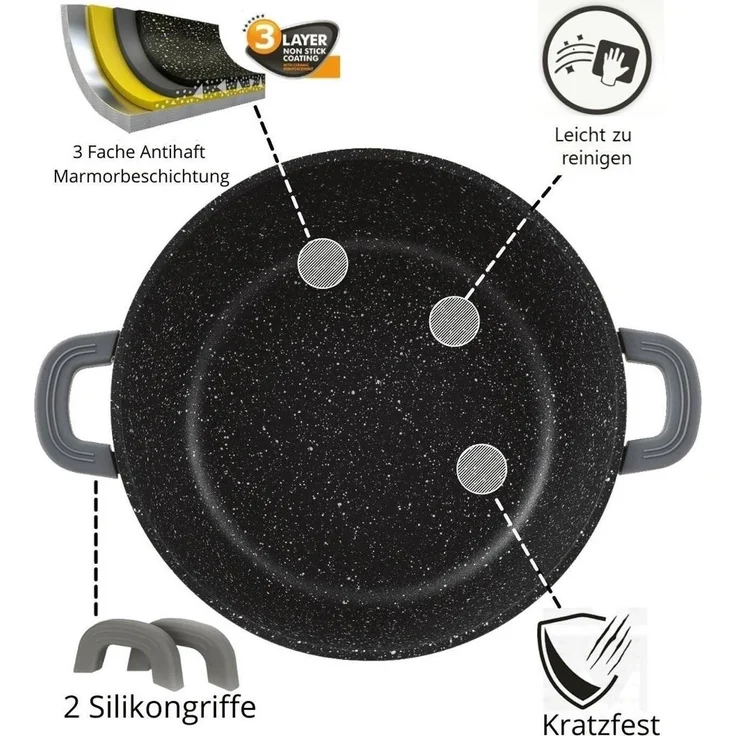 Kochtopf Topf Kasserolle Glasdeckel Aluguss Induktion Ø24cm DIAC24-S Schwarz – Bild 2