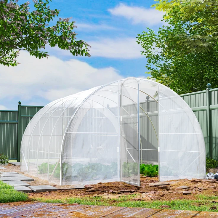 MELAYR, 4 x 3 x 2 m (12 m²) Tunnelgewächshaus mit 2 Flügeltüren und 150 g/m² PE-Folie für Gemüse, Transparent – Bild 4