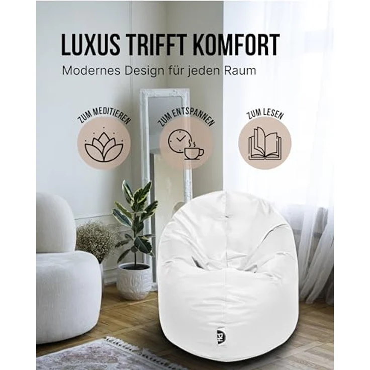 PATCH HOME 2-in-1 Sitzsack Sessel - Gaming Bean Bag mit Reißverschluss - Bereits befüllt, Ergonomisch & Robust für Kinder & Erwachsene - Indoor & Outdoor, Wetterfest (Weiß, 155cm) – Bild 9