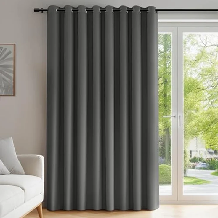 Deconovo Extra Breiter Verdunkelungsvorhang Wohnzimmer Raumtrenner Hellgrau | 1 Stück, H242 x B254 cm, Ösenschal, Hitzeschutz, Abdunkelnd, Sichtschutz, UV-Schutz, Fenster Schlafzimmer, Blackout Curtain – Bild 1