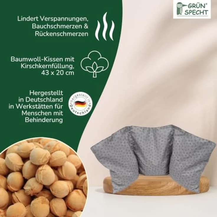 GRÜNSPECHT Kirschkern-Wärme-Auflage 43 x 20cm, 100% Baumwolle, Cocotte grau – Bild 2