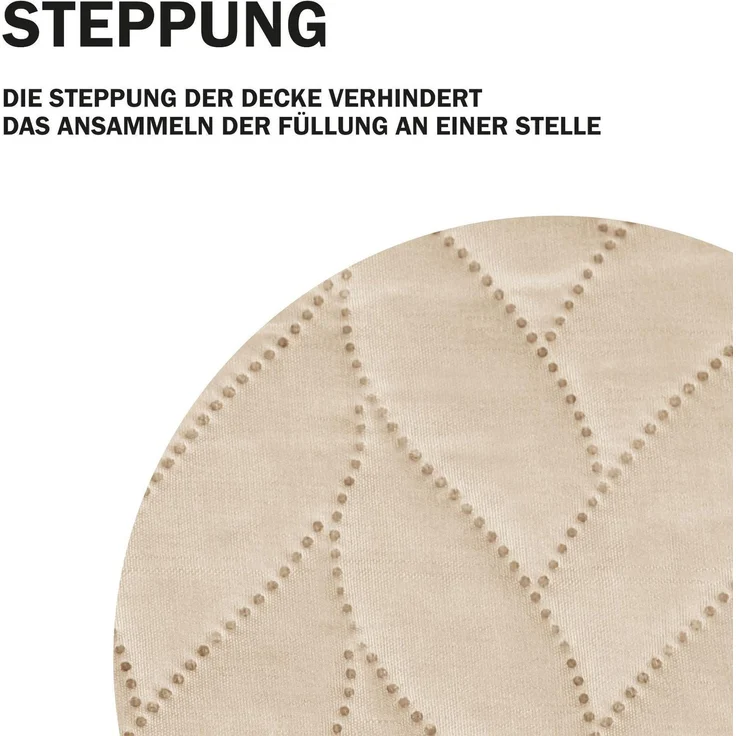 Tagesdecke XXL (220x240 cm) mit wattierter Zwischenlage (Creme) Bettüberwurf - ÖKO-Tex 100, Sommerdecke gesteppt - Steppdecke, Wendedecke – Bild 6