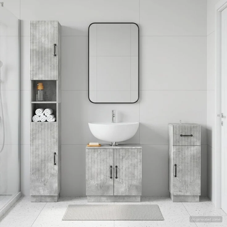vidaXL 3-teiliges Badezimmer-Schranksystem HOORN Betongrau 3417876 – Bild 1