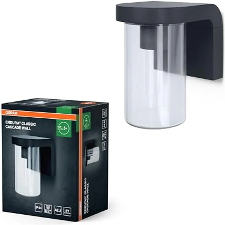 Osram Außenwandleuchte E27 Klarglas, modernes Design Aluminium in Dunkelgrau, IP44-Schutz, stoßfest IK03, Wandleuchte für Terrasse und Balkon – Bild 5