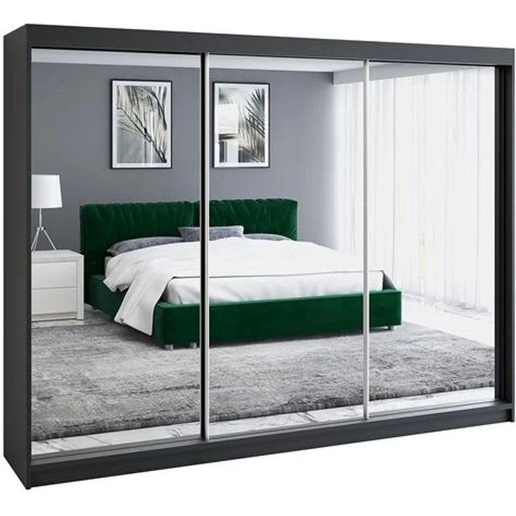 A&J MöbelLand Schwebetürenschrank ULMA 200 cm 3-türig Schrank 4 Schubladen 3 Spiegel – Bild 1