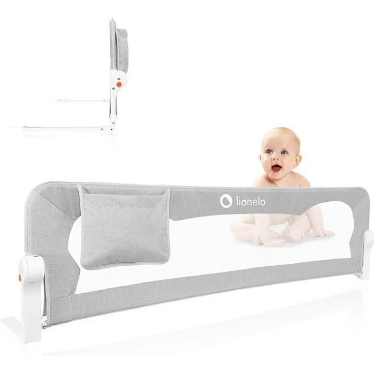 lionelo Bettschutzgitter Eva (TOP, Zwei Sicherheitsgurte, Neigungsverstellung, einfache Montage), Einfache Montage, Zusammenklappbar um 180 Grad, Robuste Konstruktion – Bild 4