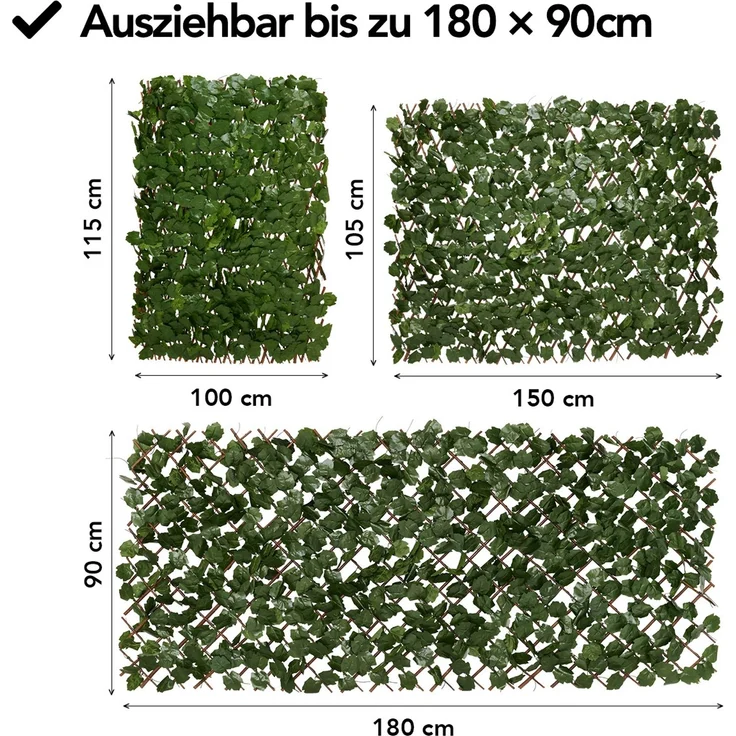 Brixy Künstliche Hecke – ausziehbar – 180 x 90 cm – Künstliche Efeu – Künstliche Pflanzen Für Außen Und Innen – Gefälschte Pflanze – Kunst Efeu – Ausziehbar – Gartenschirm – Balkonbespannung – Bild 4