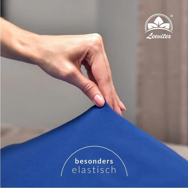 leevitex® Spannbettlaken, Premium 170g/m², Gummizug: rundum, schwer und dick, 100% Jersey-Baumwolle, Royalblau / Königsblau, Topper | 90 x 200 - 100 x 220 cm – Bild 3