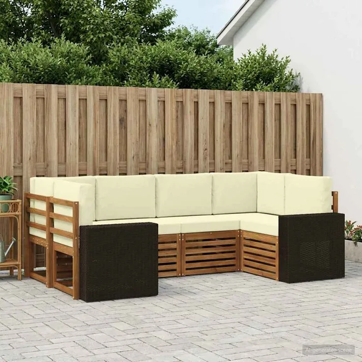 vidaXL Outdoor-Sofagarnitur 6 stk. 6-Sitzer Natur und Creme 3384781