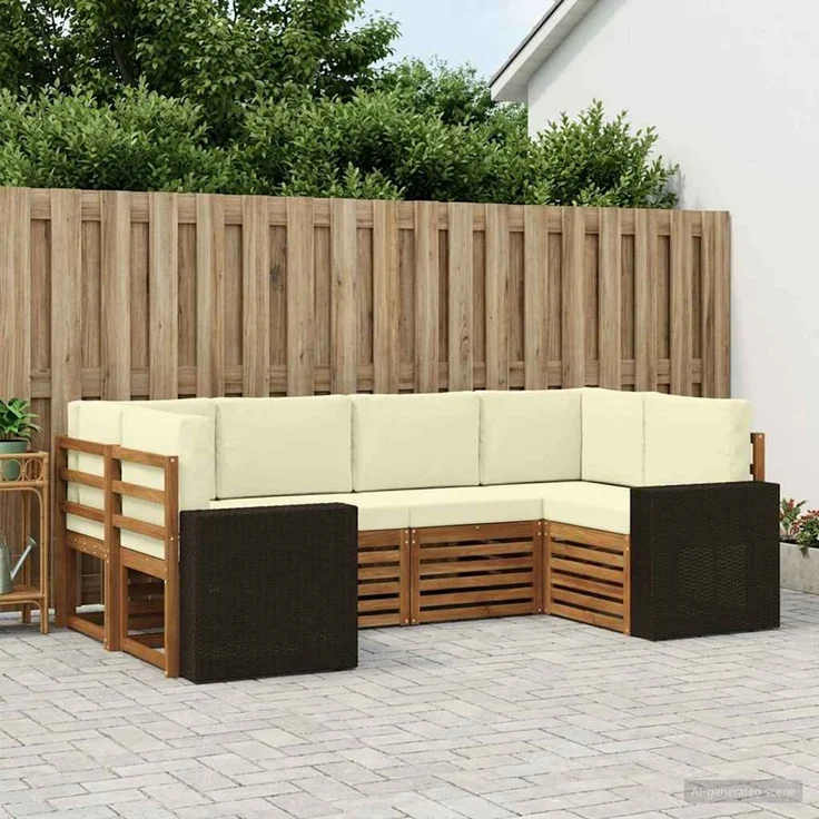 vidaXL Outdoor-Sofagarnitur 6 stk. 6-Sitzer Natur und Creme 3384781 – Bild 1